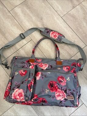 Ranken Floral Gray Baby Bag Tote Diaper a bag with Pink Rose Print